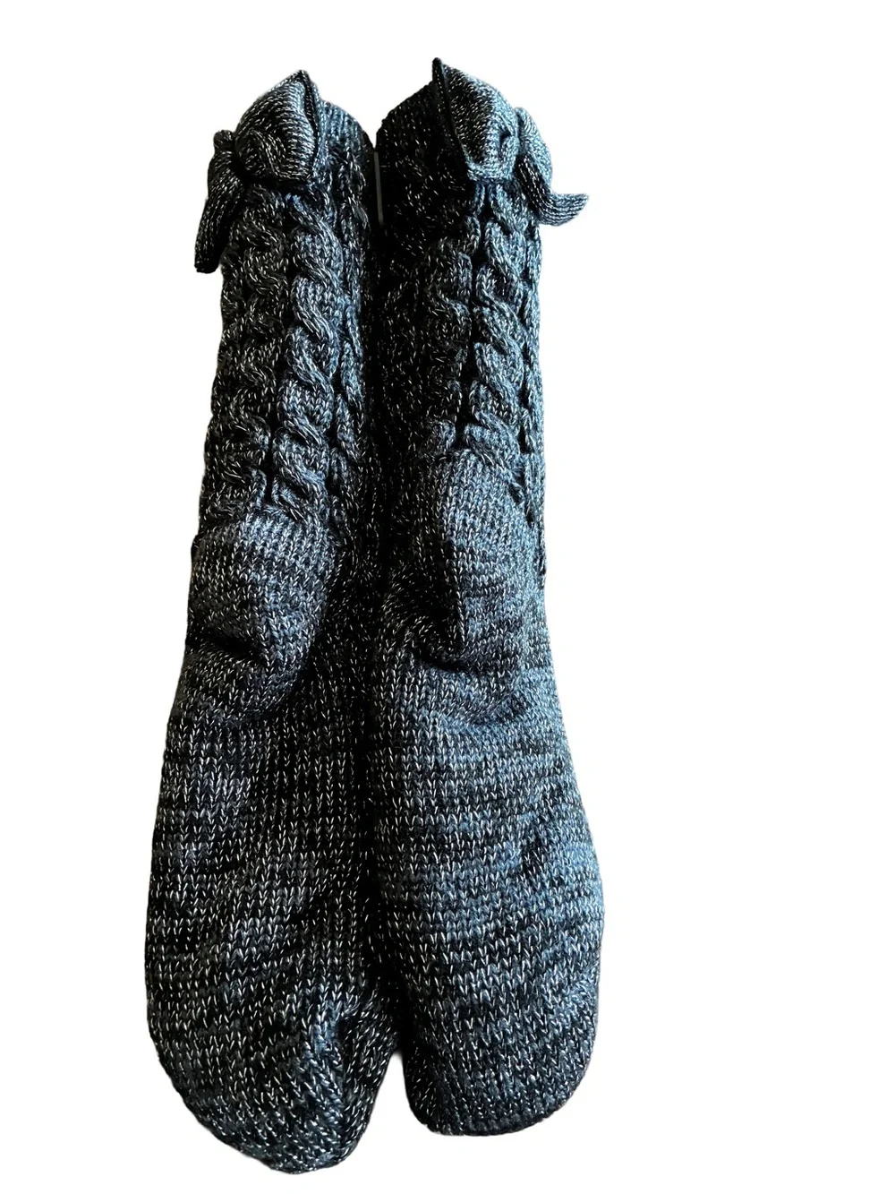 NWT UGG Laila Bow Fleece Lined Cable Knit Socks Black Silver OS